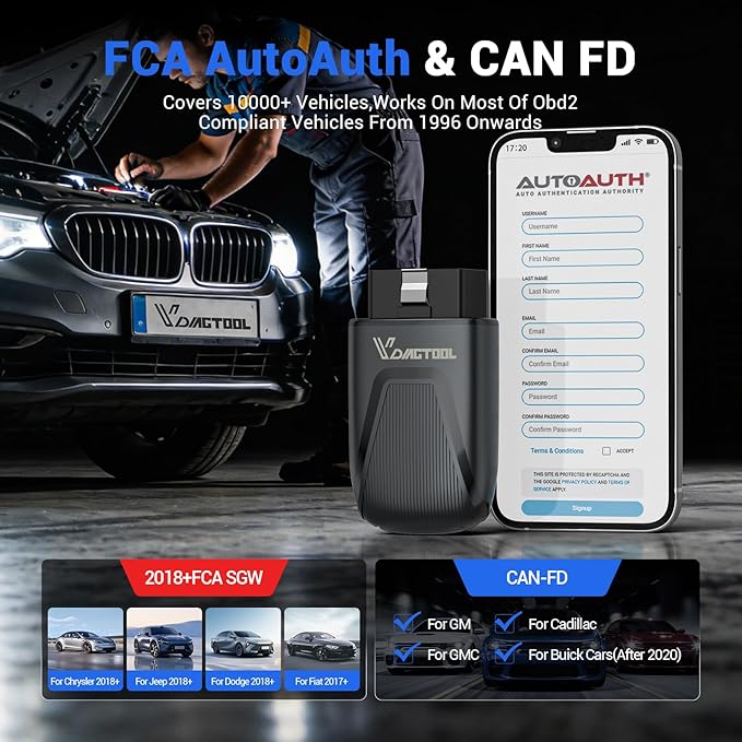 VDIAGTOOL D200 OBD2 Scanner Bluetooth, 2026 Bidirectional Scan Tool with Free Updates, 26 Resets (Upgradeable to 49+), Full System Car Scanner Diagnostic Tool, Throttle Relearn, FCA AutoAuth & CAN-FD