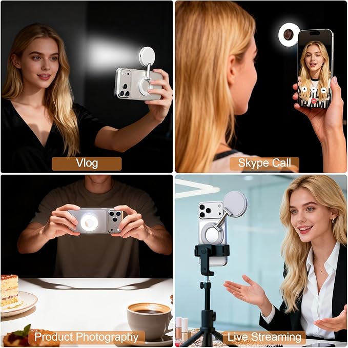 Magnetic Selfie Light, Phone Light Compatible with iPhone Magsafe, CRI97 360° LED Selfie Ring Fill Folding Light with Mirror for Selfies/Photography/TikTok/Zoom Calls/Video Conference
