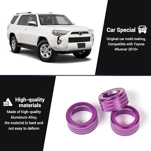 JeCar Air Conditioner Button Trim Cover Aluminum Alloy Knob Cover Fit for Toyota 4Runner 2010-2023, Purple