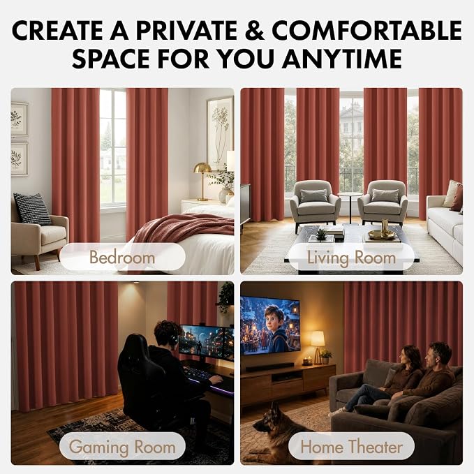 MIULEE 84 Inch Length Burnt Orange Blackout Bedroom Curtains Set of 4 | Thermal - Image 5