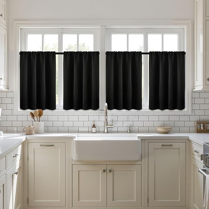 MIULEE Set of 4 Black 45 Inch Short Blackout Kitchen Window Curtains | Bedroom - Image 7