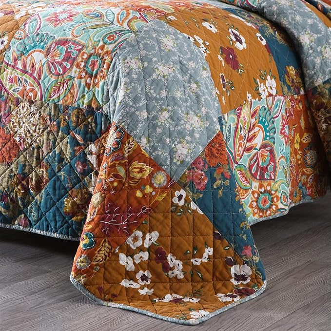 Autumn Dream Cotton Bedspread Yellow Grey Patchwork Quilt, Queen Size - Image 7