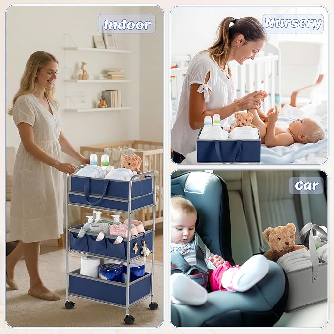 Honeydak 2in1 Baby Diaper Caddy Organizer Cart 3 Tier Large Capacity Metal - Image 4