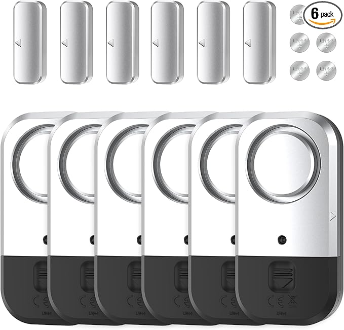 ANKOSHUN Door Window Alarm Sensors - Door Alarms for Kids Safety, Door Alarms for Home Security, for Home, Office, Store, Garage, Dorm Room, Apartment, RV, Silver Gray, 6 Pack