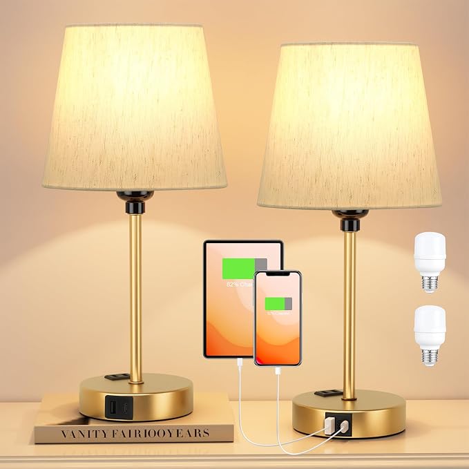 Gold Bedside Lamps Set 2 for Bedroom - Image 2