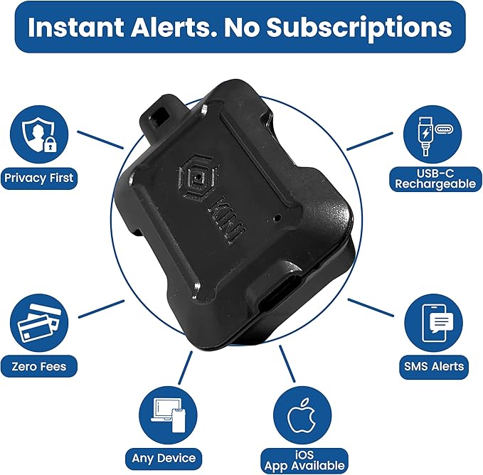 Instant Kini Safe Alert Wi-Fi Motion Sensor Alarm - Real-time SMS, Email, IFTTT - Great for Gun Safes, Cabinets, Home, Office - Easy Install, No Subscription, Long Lasting Rechargeable Battery
