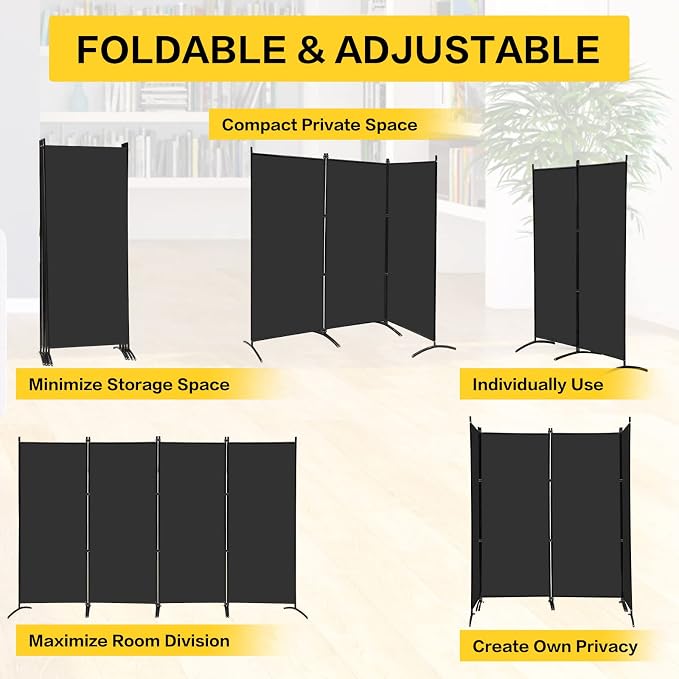 MAYOLIAH 4 Panel Privacy Screen Room Dividers 6FT Tall Portable Office Wall | - Image 3
