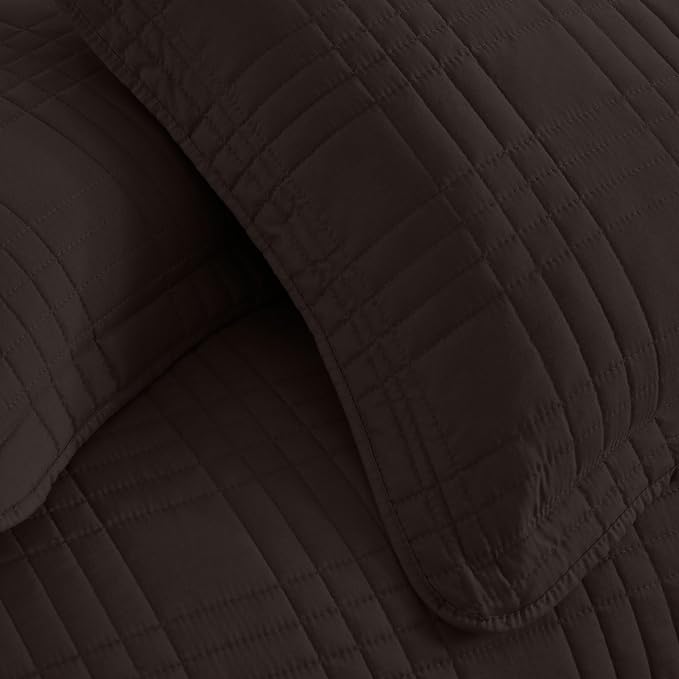 Chezmoi Collection Kingston Queen Size Bedspread Set, 3-Piece Brown Oversized - Image 6
