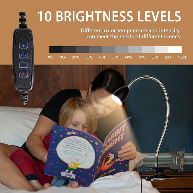 Desk lamp Eye-Caring Table Lamps, 360°Rotation Gooseneck Clip on Lamp Reading - Image 5