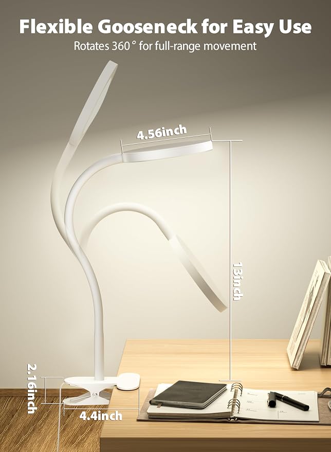 White Clip On Reading Light, 450LM Book Light, 3 Modes Stepless Dim | CRI95 - Image 4