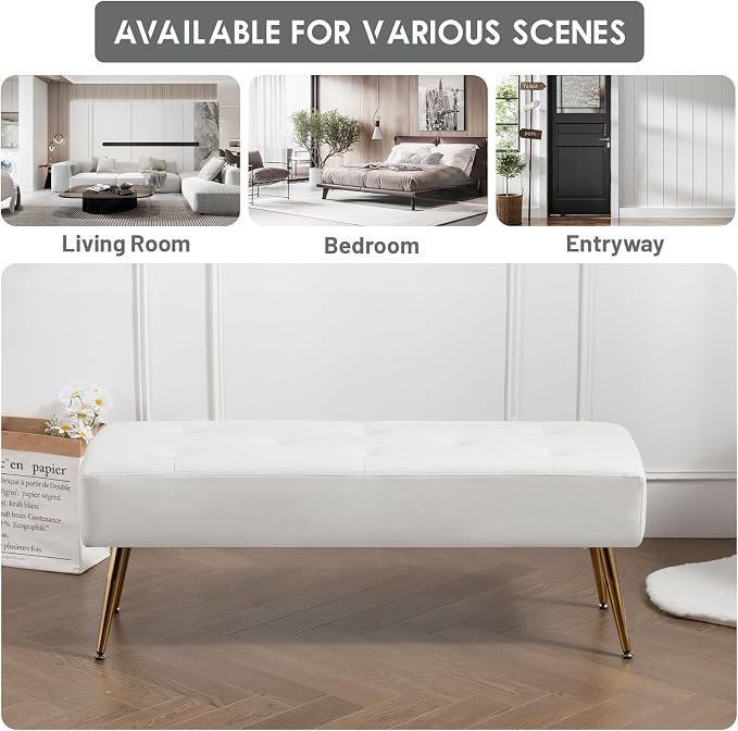 Modern PU Leather Benches, Upholstered Tufted Leather Bedroom Ottoman 44" - Image 6