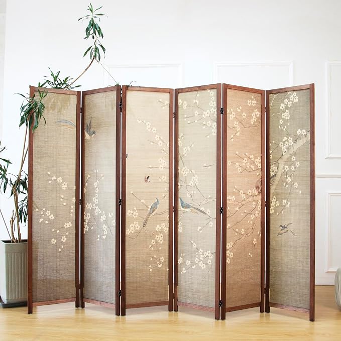 6 Panel Bamboo Room Divider for Room Separation, 5.6 ft Tall Double-Sided by Furnnylane