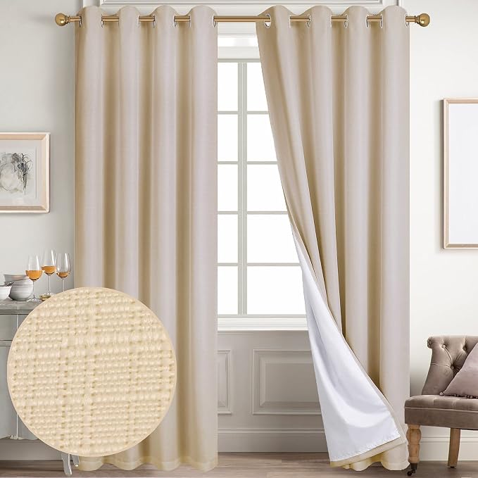 Diraysid 100% Blackout Curtains Beige Linen Curtains - Image 2
