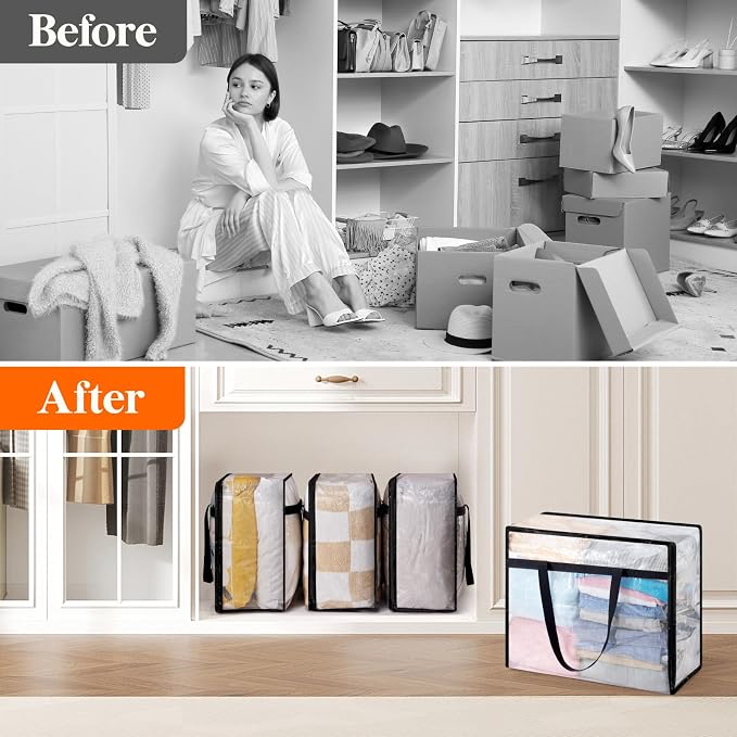 Lifewit 4 Pack Clear Blanket Storage Bags, Foldable Plastic Clothes Organizer - Image 8