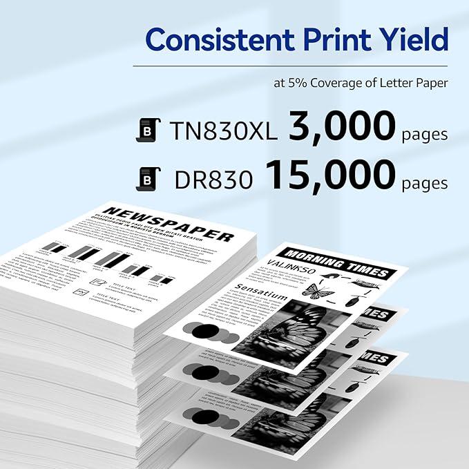 Valinkso TN830XL Toner Cartridge and DR830 Drum Unit Compatible with HL-L2405W HL-L2460DW HL-L2480DW DCP-L2640DW MFC-L2760DW MFC-L2820DWXL MFC-L2900DW Printers (2 Toner,1 Drum)