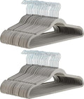 Amazon Basics Slim, Velvet, Non-Slip, Durable Suit Clothes Hangers for Closet, Coats, Pants, Shirts, Gray/Silver, Pack of 100