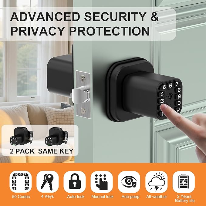 Richelock IU52 Double-Sided Keypad Door Lock, All-Weather, Fully Waterproof Keyless Entry with Dual-Sided Programmable Codes, Same Key Both Sides for Outdoor, Indoor, Gate & Fence