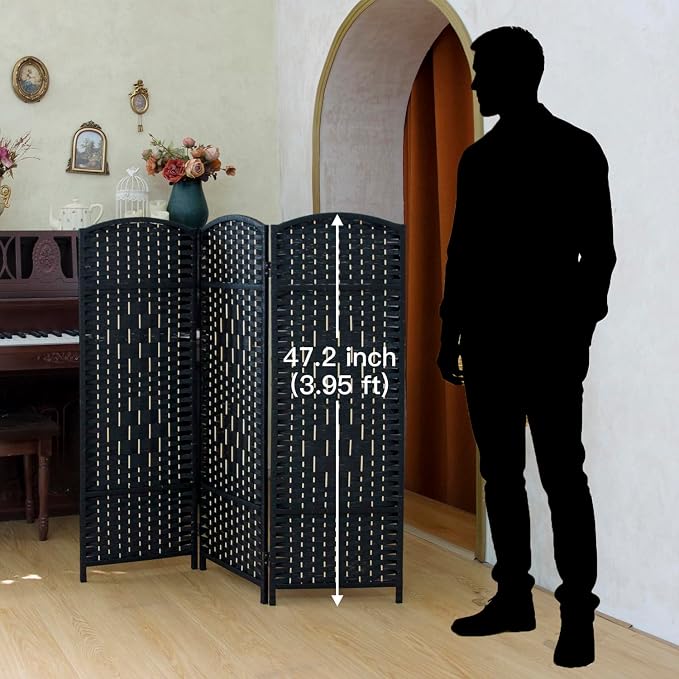 Compact 3 Panel Short Room Divider, 47.2 Inch Tall Double-Sided Rattan Folding - Image 2