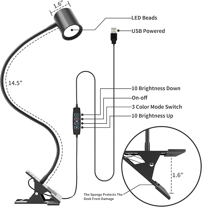 Desk Lamp USB Clip On Light, Book Lights - Image 6