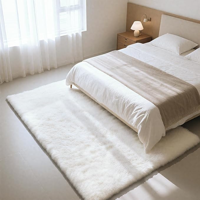 White 8x10 Area Rugs for Living Room, Fluffy Shag Rug Large Bedroom Carpet | - Image 3