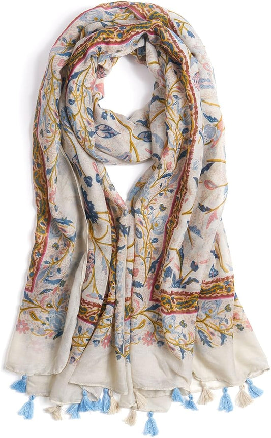 Scarf for Women Lightweight Soft Floral Leopard Printed Scarves Fall Winter Fashion Shawl Wrap with Fringe