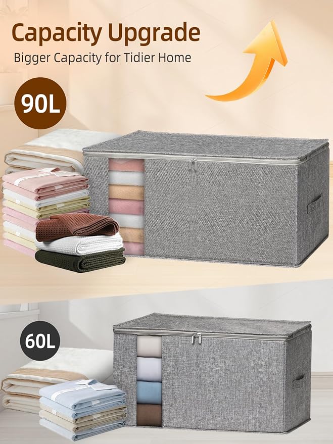 90L Rigid-Structured King Size Comforter Storage Bag, 2 Pack, Stackable & - Image 3