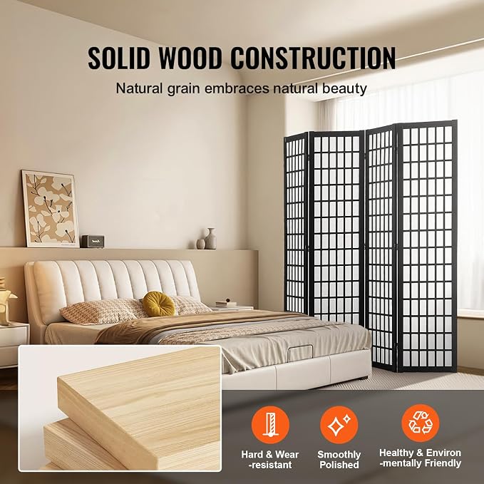 VEVOR Room Divider, 4 Panel Japanese Room Divider, Wood Folding Privacy Screen - Image 5
