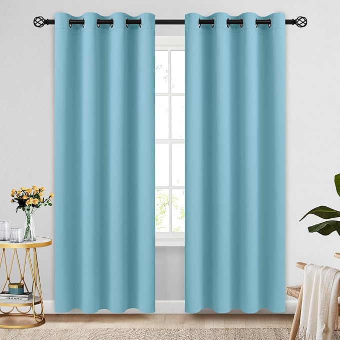 COSVIYA Grommet Room Darkening Sky Blue Curtains 84 inch Long by COSVIYA