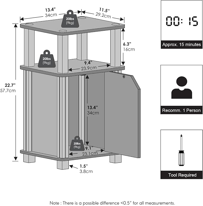 Furinno JUST Night Stand, 3-Tier Nightstand - Image 2