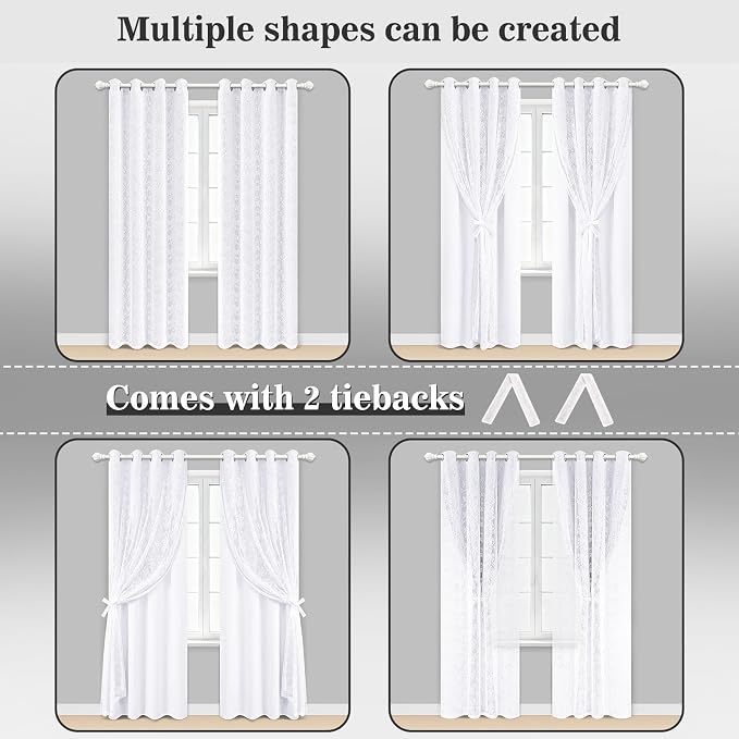 Yinhua White Curtains for Living Room Double Layer Blackout Curtains for - Image 6