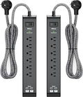 15FT Power Strip Surge Protector - 2 Pack Extension Cord with 6 Outlets 4 USB Ports, Flat Plug, 900 Joules, 15A Circuit Breaker, Wall Mount for Home Office Dorm