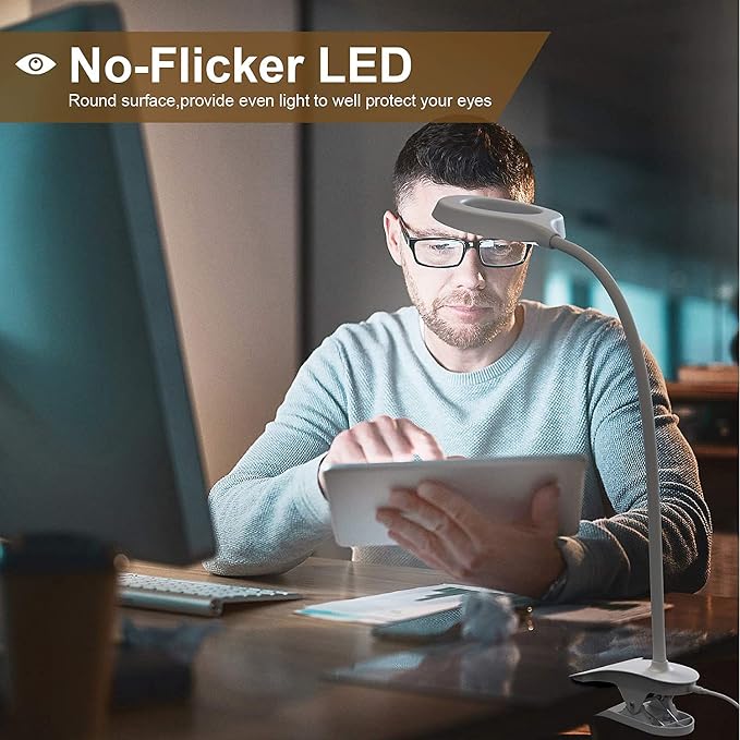 Desk Lamp, JKSWT Clip on Light Reading Light Ring Light LED - Image 6