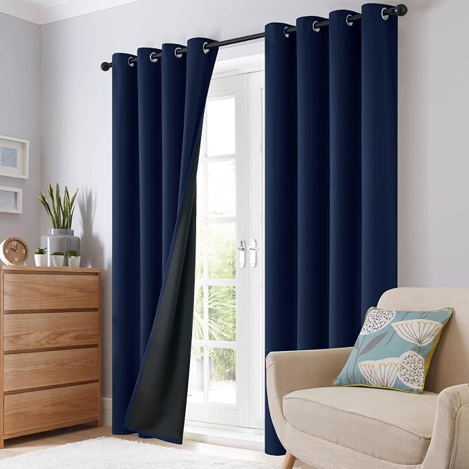 SimpleHome Navy Blue 100% Blackout Curtains Room Darkening Living Room 96 | - Image 8