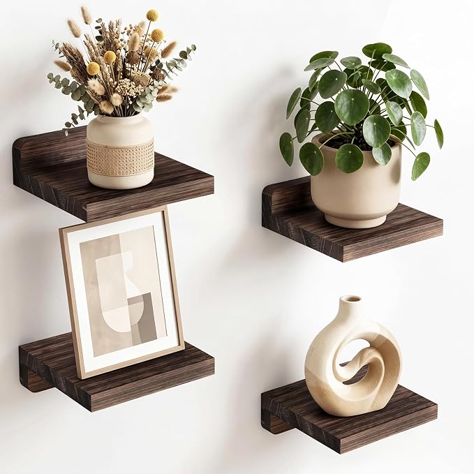 Fixwal Small Floating Shelves for Wall | Rustic wood shelf for displaying mini by Fixwal