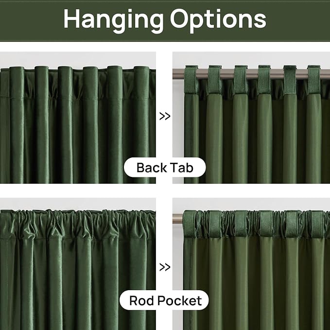 PRIMROSE Emerald Olive Green Velvet Curtains 84 inch Long - Image 2