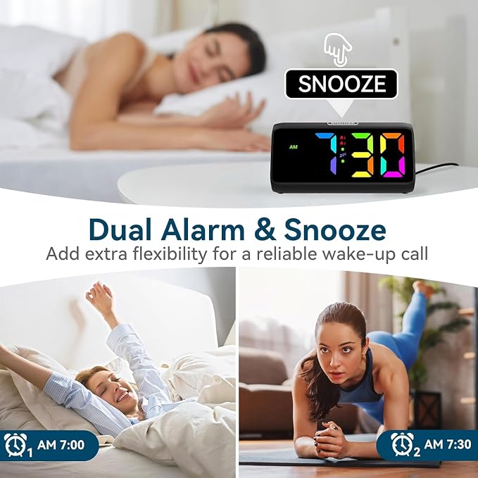 Loud Alarm Clock for Heavy Sleepers, RGB Alarm Clocks for Bedrooms Seniors Kids - Image 5