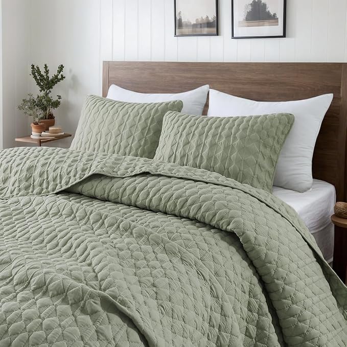 WDCOZY Sage Green Quilt King Size Bedding Sets by WDCOZY