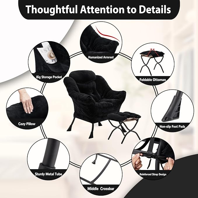 Youtanic Lazy Chair with Folding Ottoman, Accent Chair Plush Upholstered with - Image 6