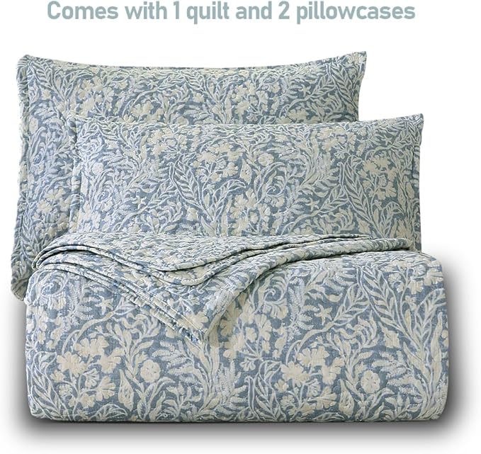 DURLENGEN Quilt Set Queen Size 3Pcs, Bluish Grey Printed - Image 5