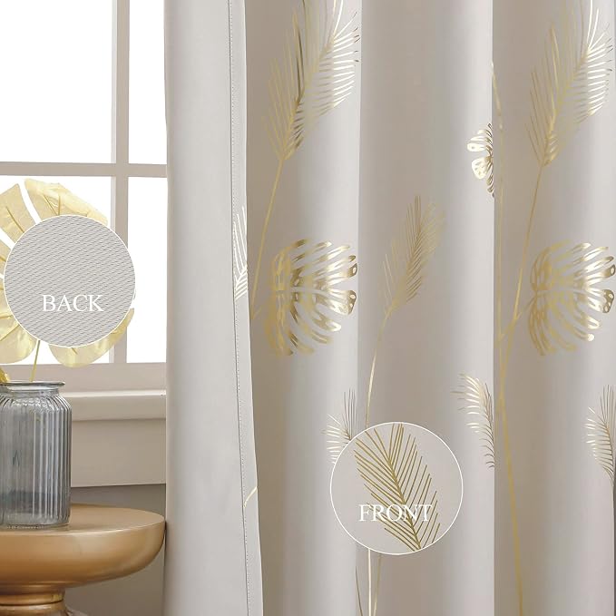 Cream Beige Curtain for Sliding Door 100W x 96L Inch Long Elegant Luxury Palm - Image 5