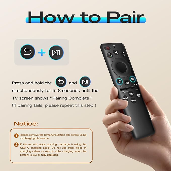 for Samsung Solar TV Remote with AI, BN59-01480A Rechargeable Replacement for Samsung Remote Control for Smart TV with Voice Control, Solarcell and USB Changing, 2-Year Warranty. (2025 Models)