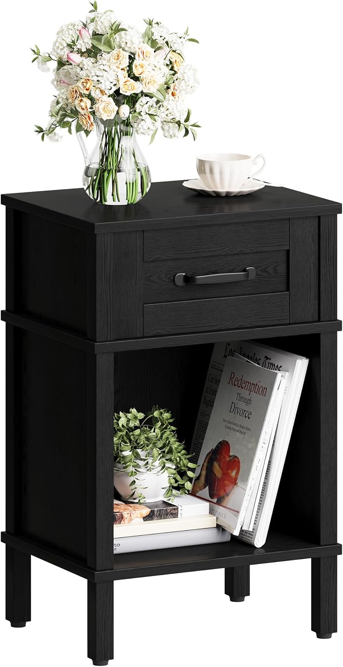 Black Nightstand with Drawers, Small Night Stand, Bedside Table with Drawers - Image 7