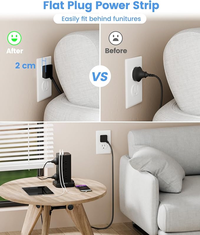 Power Strip Tower with Surge Protector 1800J, Fast Charging Tower PD20W USB-C - Image 5
