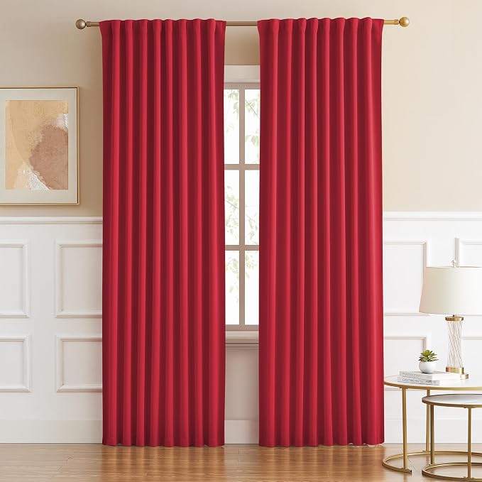 Red Room Darkening Curtains Back Tab Loop Pocket Thermal Insulated Light by DUALIFE