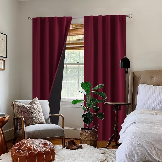BGment Burgundy Red 100% Blackout Curtains - Image 9