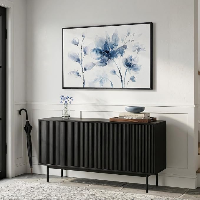 Framed Blue Floral Wall Art for Bedroom, Modern Botanical Canvas Painting Prints - Image 4