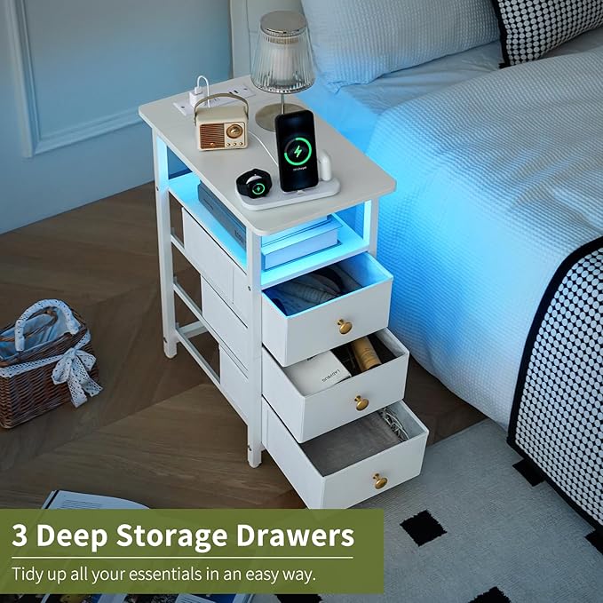 Yoobure End Table with Charging Station, LED Narrow Side Table Bedside Table - Image 6
