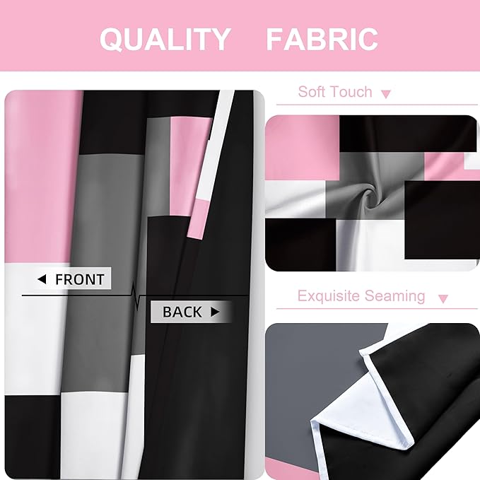 Pink 100% Blackout Curtains for Bedroom 84 inch Length 2 Panels Set White Grey Modern Abstract Geometric Black Out Curtains Insulated Room Darkening Window Drapes for Girls Living Room, 52Wx84L
