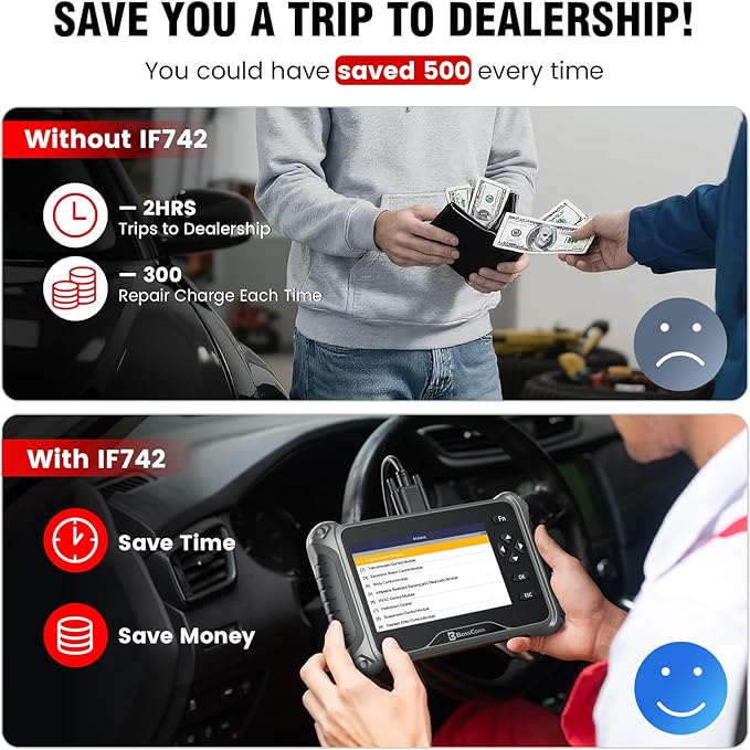 2026 BOSSCOMM IF742 OBD2 Scanner, ABS/SRS/Transmission/Check Engine Code Reader Scan Tool with 6 Resets, ABS Bleeding/Oil/EPB/SAS/Throttle/BMS, Scanner Diagnostic Tool for All Cars, Upgraded of IF740