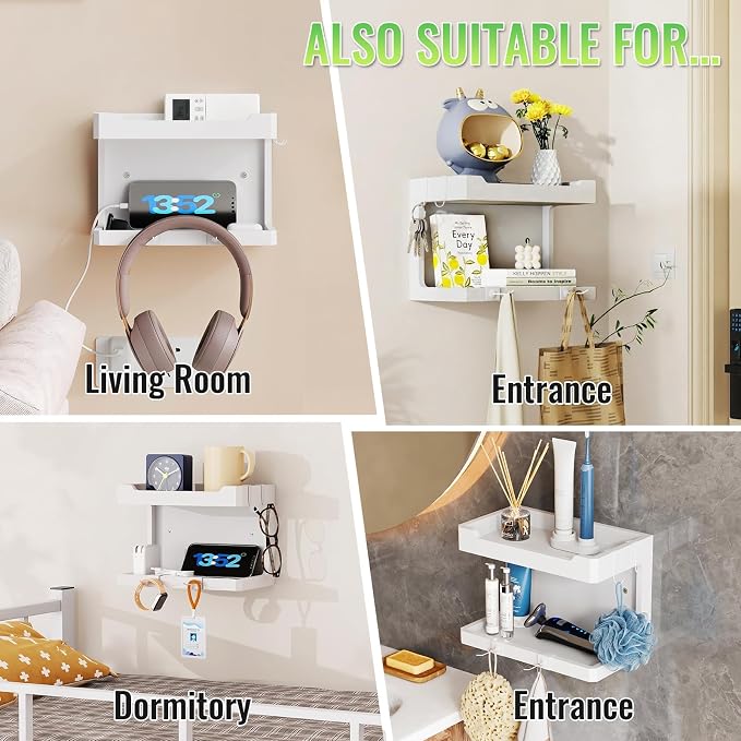 NiHome Bedside Wall Shelf Organizer, Wood 2-Tier Floating Nightstand, 4 DIY - Image 5